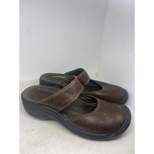 KEEN Saratoga Leather Mary Jane Slides Slip-on Shoes Brown Size 7.5 Comfort
